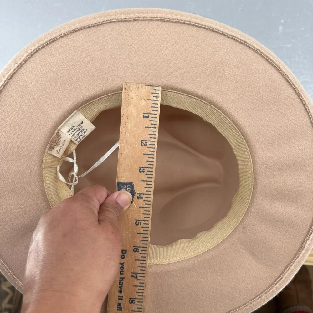 Altar'd State Tan‎ Beige Rhinestone Band Wide Brim Fedora Hat One Size Boho
